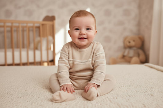 Baby Beige & White Knitted Pointelle Two Piece Set