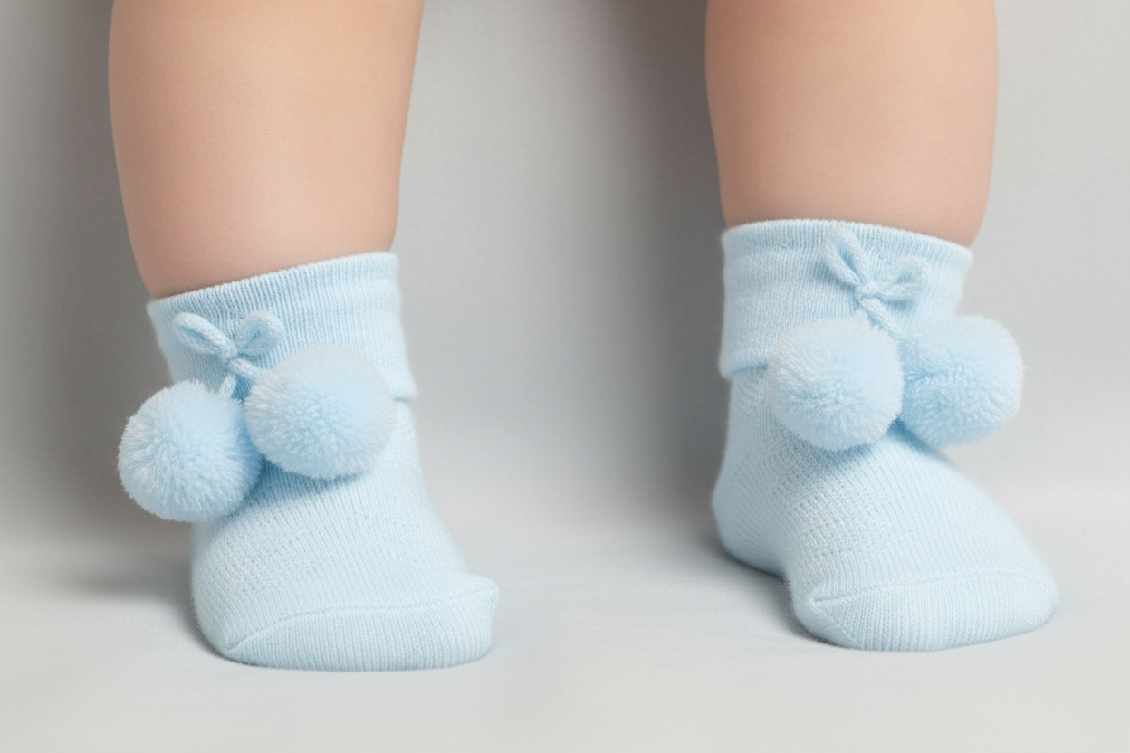 Baby Blue Pom Pom Ankle Socks
