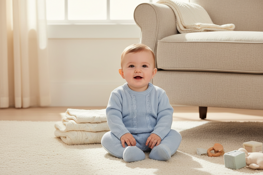 Baby Boys Blue Cable Knit All In One