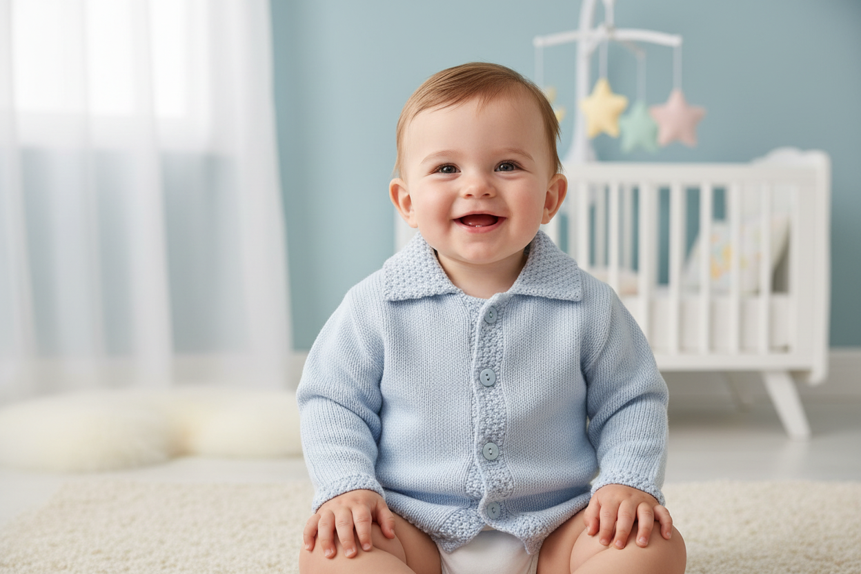 Baby Boys Blue Knitted Cardigan With Collar