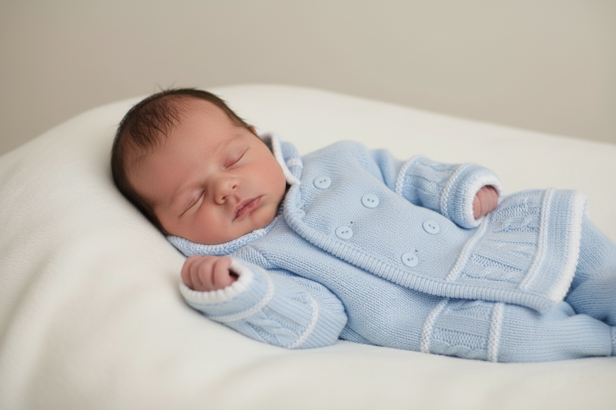 Baby Boys Blue Knitted Hooded Pram Coat