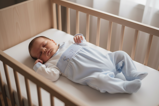Baby Boys Blue & White Dandelion Smocked Rabbit Babygro