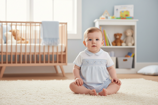 Baby Boys Dandelion Smocked Rabbit Romper