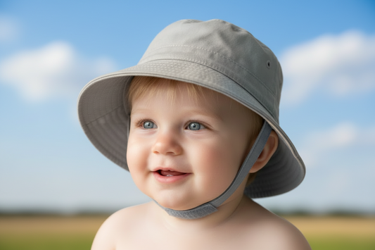 Baby Boys Plain Grey Bucket Hat With Chin Strap