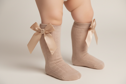 Baby Girls Beige Knee Length Bow Socks