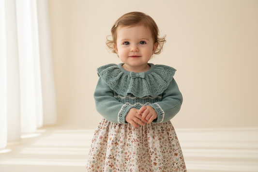 Nana's Special Buy Baby Girls Green Half Knitted Half Floral Dress