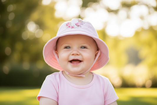 Baby Girls Pink Sunhat With Printed Pink Rabbit Design