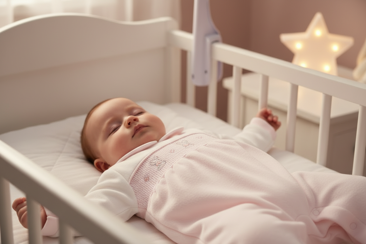 Baby Girls Pink & White Dandelion Smocked Rabbit Babygro
