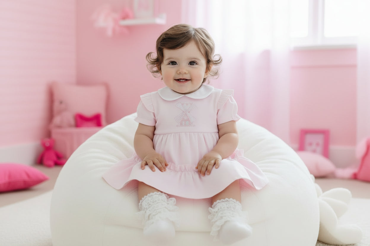 Baby Girls pink Windmill Dress And Pants Set