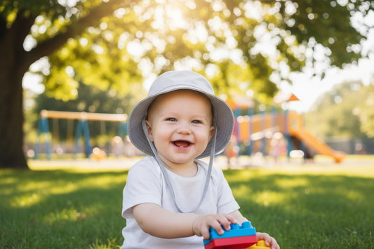Baby Silver Cotton Bucket Hat With Chin Strap