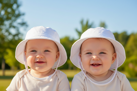 Baby White Cotton Bucket Hat With Chin Strap