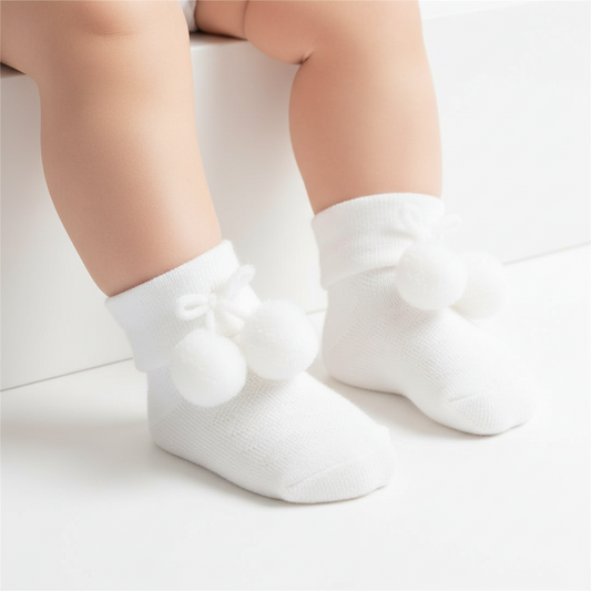 Baby White Pom Pom Ankle Socks