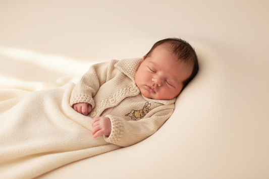 Unisex Baby Beige Rabbit Cardigan With Gold Embroidered Rabbit