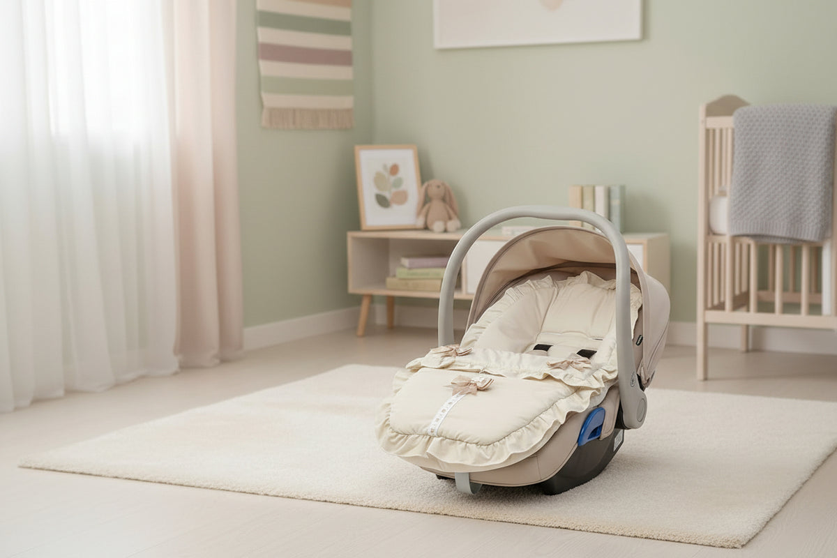 Unisex Beige 3 Bow 5 Point Harness Car Seat Footmuff