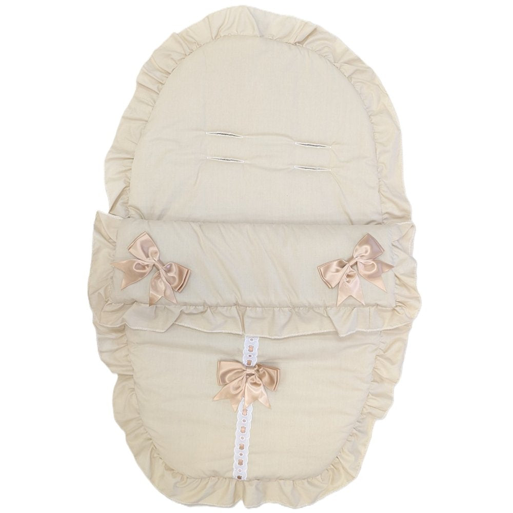 Unisex Beige 3 Bow 5 Point Harness Car Seat Footmuff