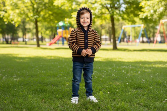 Boys Navy & Mustard Hooded Cardigan