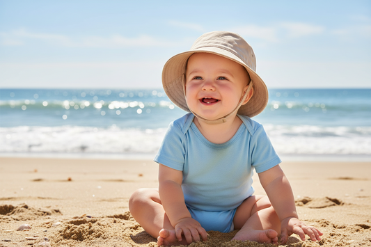 Boys Plain Beige Bucket Hat With Chin Strap