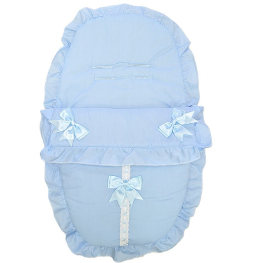 Baby Boys Blue And White 3 Bow Lace Trim 5 Point Harness Car Seat