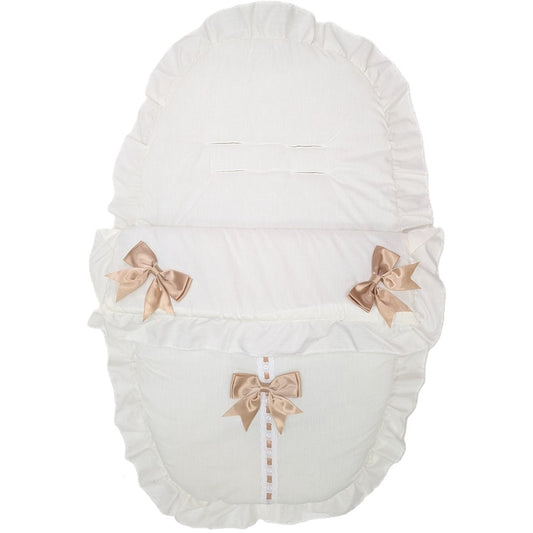 Unisex Cream And Beige 3 Bow Carry 5 Point Harness Car Seat Footmuff