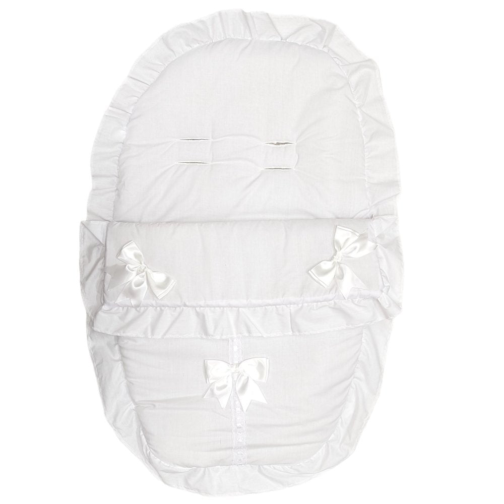 Unisex White 3 Satin Bow 5 Point Harness Car Seat Footmuff