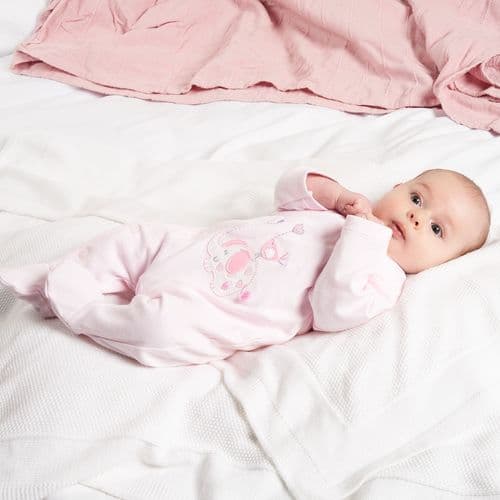 Baby Girls Pink Elephant And Bird Cotton Sleepsuit/Babygro