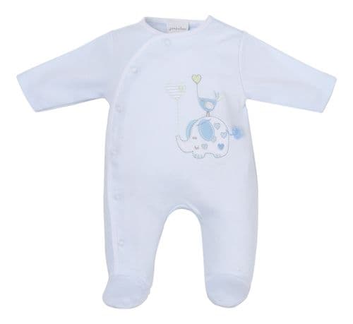 Baby Boys Blue Elephant And Bird Cotton Sleepsuit/Babygro