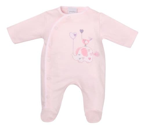 Baby Girls Pink Elephant And Bird Cotton Sleepsuit/Babygro