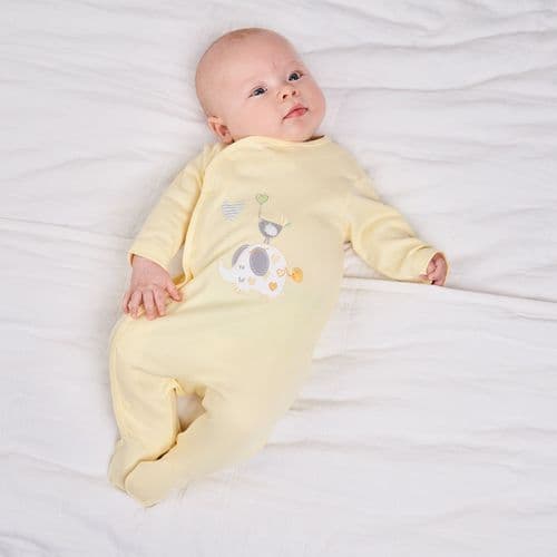 Unisex Baby Lemon Elephant And Bird Cotton Sleepsuit/Babygro