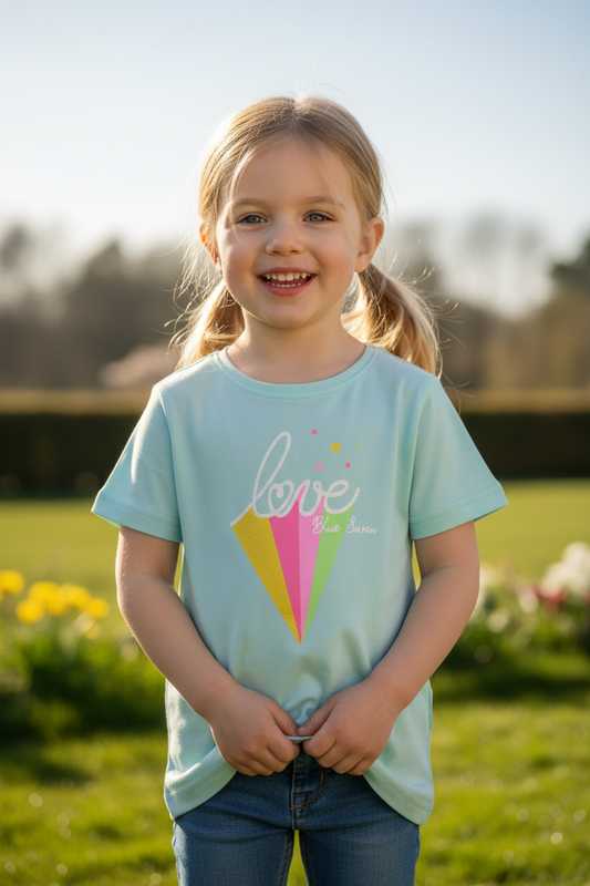 Girls Blue Love Glittery T Shirt