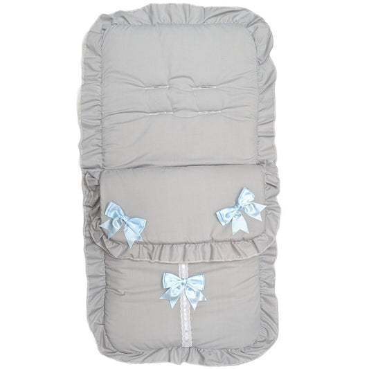 Baby Boys Grey Universal Pushchair Footmuff 3 Blue Bow Satin Bow