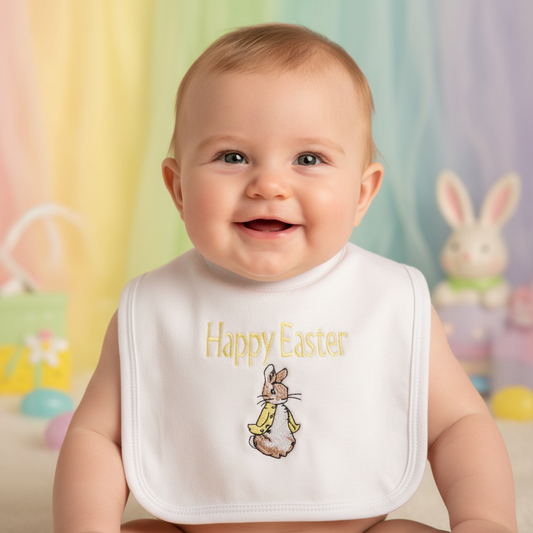 Happy Easter Baby Bib With Rabbit