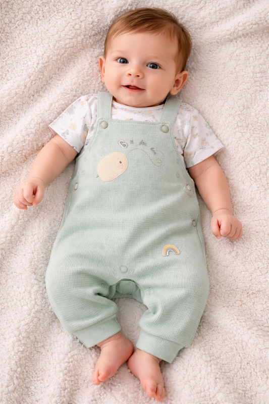 Baby Boys Mint Green 2 Piece Dungaree Set