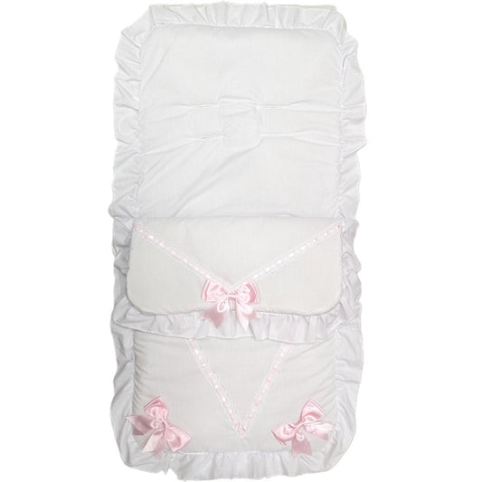 Baby Girls White And Pink Universal 3 Bow Footmuff