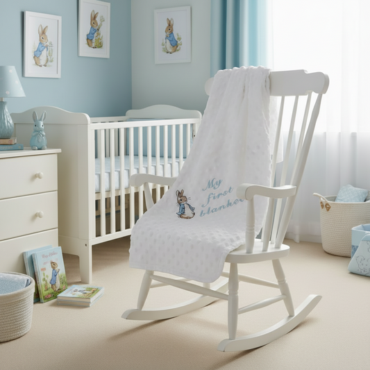 Baby Boys My First White Dimple Blanket With Blue Rabbit