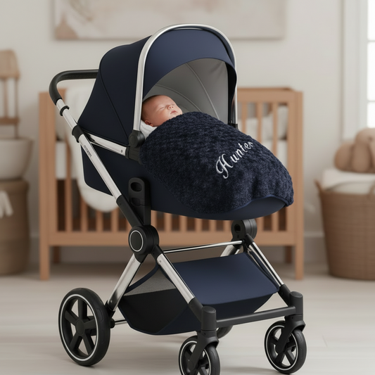 Personalised Navy Soft Rose Baby Wrap /Blanket