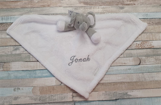 Personalised White Novelty Baby Elephant Comforter