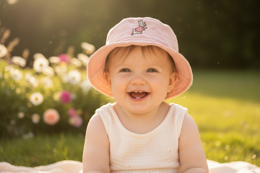 Pink Baby Cotton Bucket Hat With Pink Rabbit