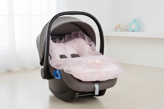 Baby Girls Pink Organza Sparkle & Lace 3 Point Harness Car Seat Footmuff /Cosytoes