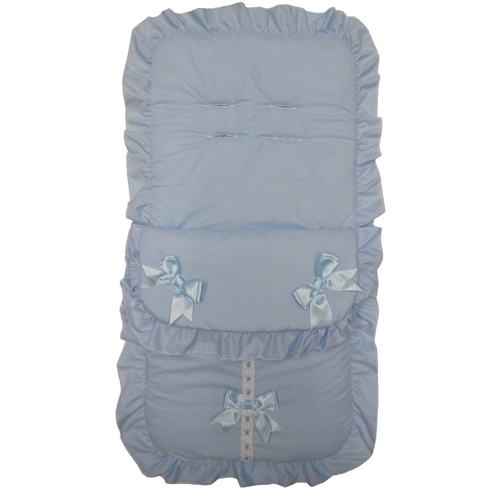 Baby Boys Blue And White Slotted Lace Trim  Universal Pushchair Footmuff/Cosytoes