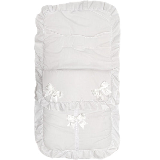 Unisex Baby Plain White Universal  Pushchair Cosytoes/Footmuff With White Satin Bows