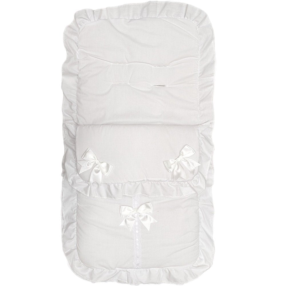 Unisex Baby Plain White Universal  Pushchair Cosytoes/Footmuff With White Satin Bows