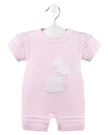 Baby Girls Pink And White Knitted Rabbit Romper