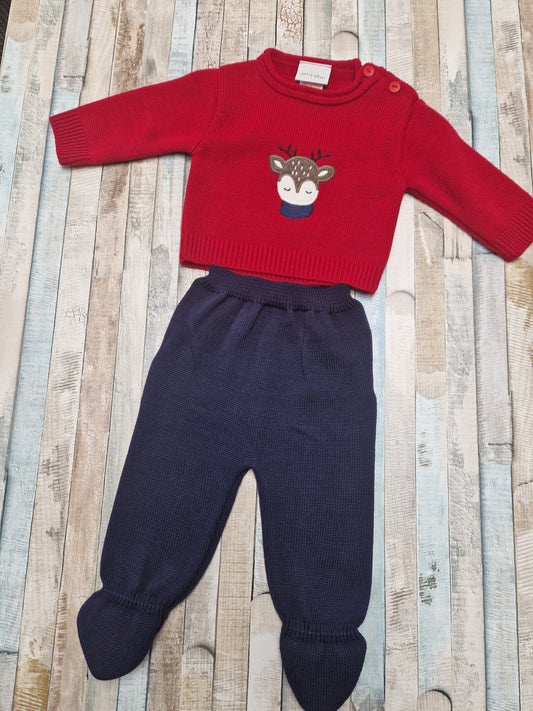 Nana's Special Buys Unisex Red And Navy Reindeer Set