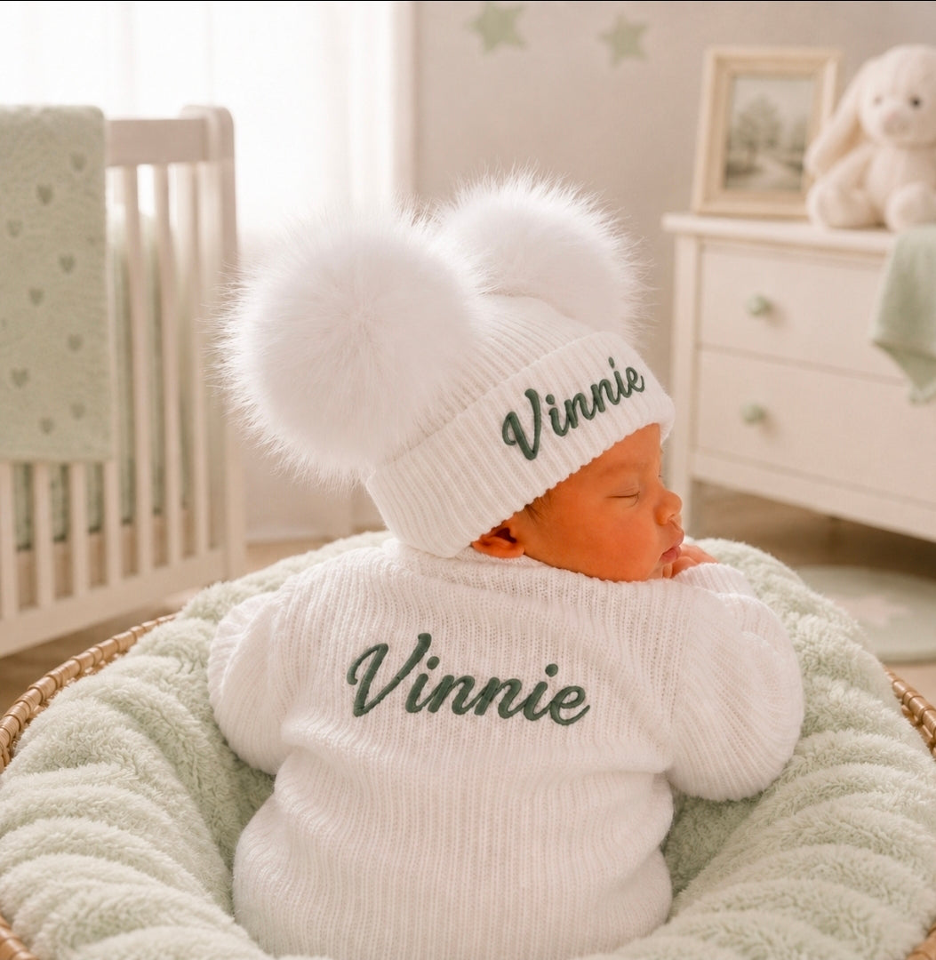 Personalised Unisex Baby White Ribbed Cardigan