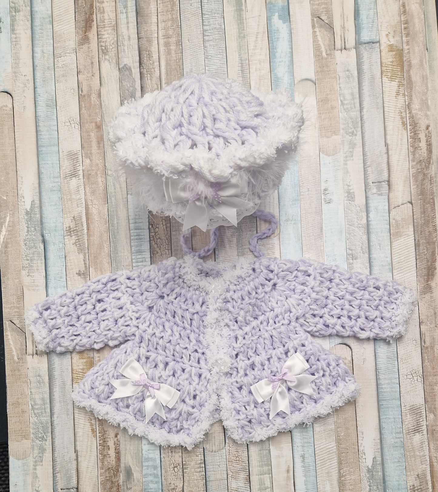 Baby Girls Hand Crochet Cardigan And Bonnet