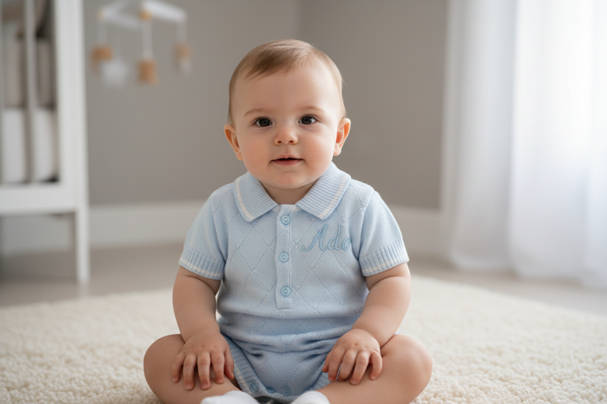 Baby boys Blue Diamond Design Romper