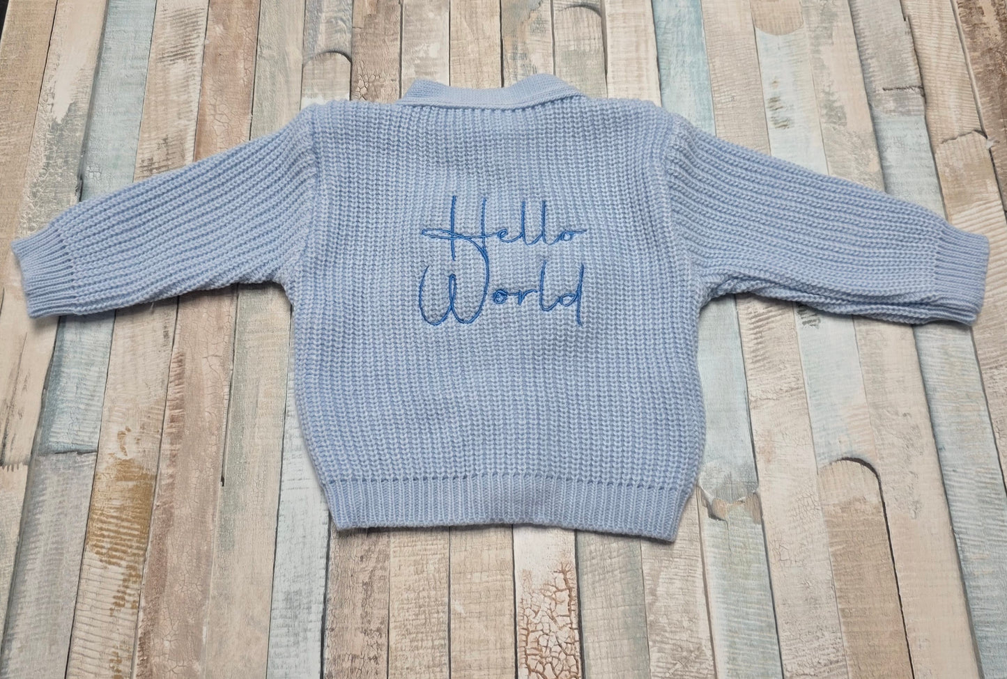 Baby Boys Blue Hello World Ribbed V Neck Cardigan