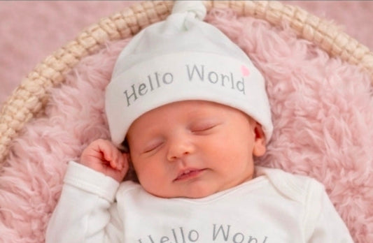 Baby Girls Hello World Cotton Knotted Beanie Hat