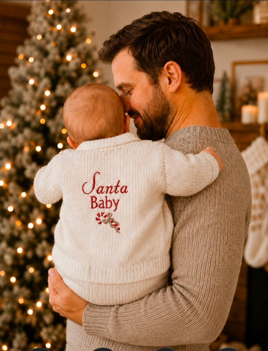 Unisex Baby White Santa Baby Candy Cane Cardigan