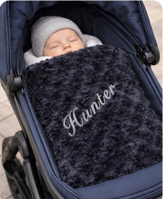 Personalised Navy Soft Rose Baby Wrap /Blanket